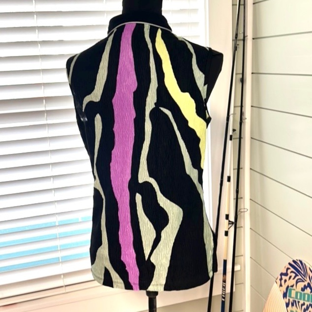 Jamie Sadock Textured Golf Top 1/4 Zip Sleeveless Abstract Neon Print Size M - Picture 2 of 10